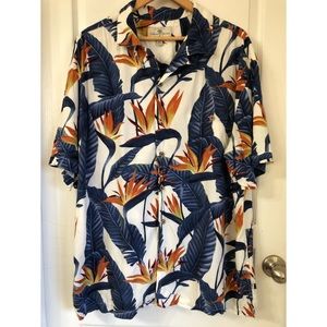 ISLAND SHORES BIRD OF PARADISE PRINT SHIRT XXL TROPICAL WHITE LOTUS STYLE